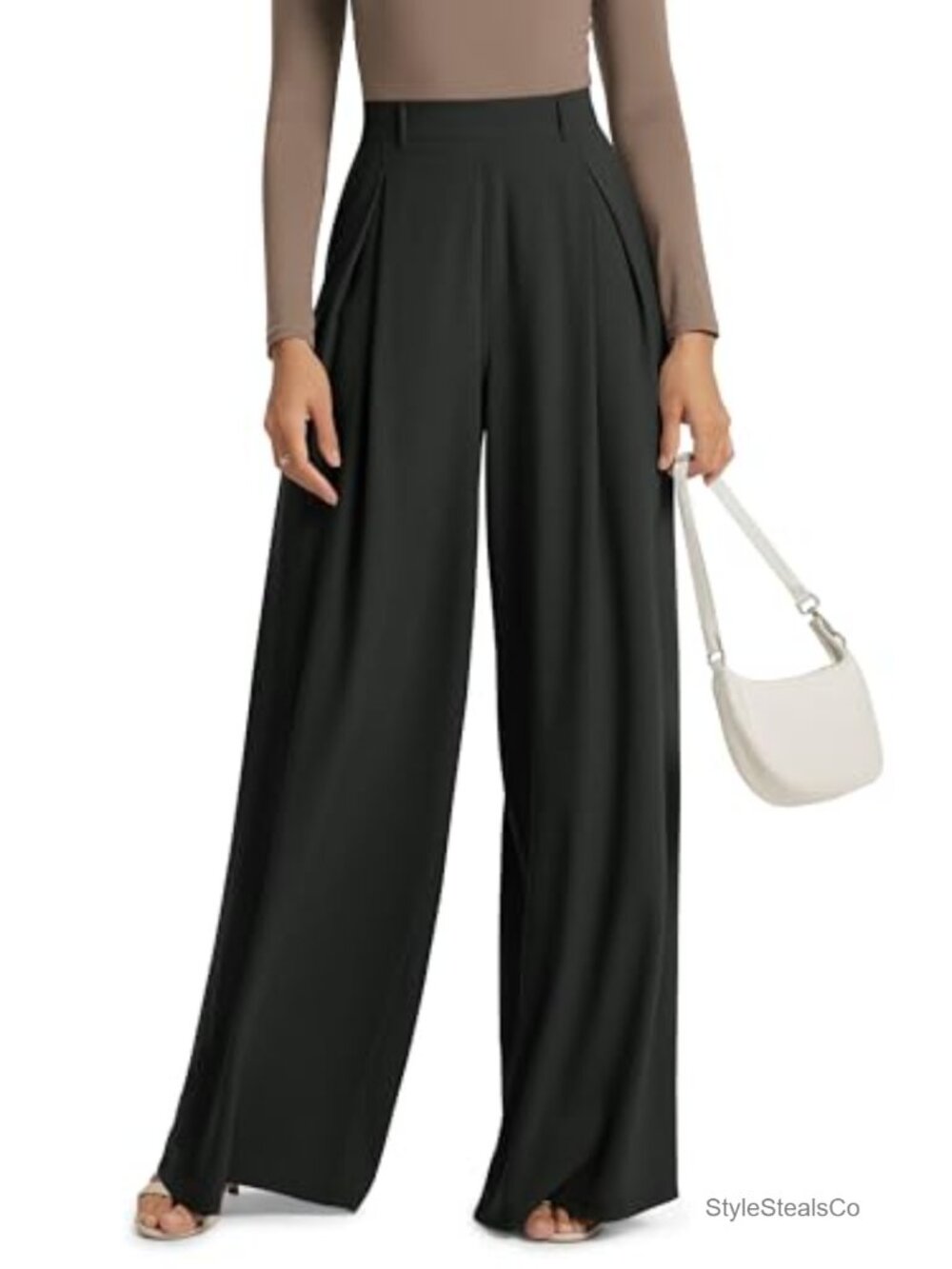 Pleated Extra Wide Leg High Waist Trousers with Pockets Flowy Lightweight Pants